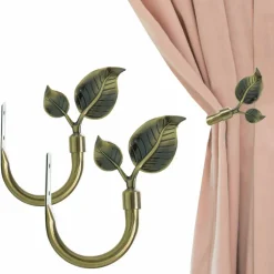 Leaf Shaped Curtain Tieback Holdbacks 2pcs, Handmade Metal Curtain Side Holders for Wall, Curtain Hook Pull Backs for Drapes Window Decoration (Antique Brass)