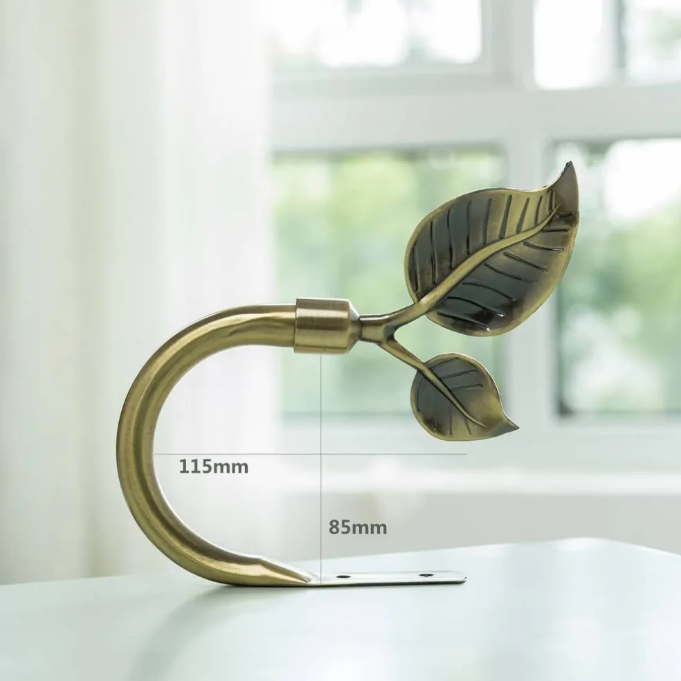 Leaf Shaped Curtain Tieback Holdbacks 2pcs, Handmade Metal Curtain Side Holders for Wall, Curtain Hook Pull Backs for Drapes Window Decoration (Antique Brass)