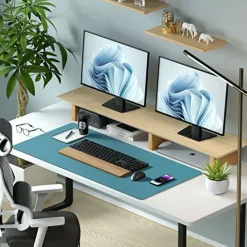 Leather Desk Pad Protector,Mouse Pad,Office Mat, Non-Slip PU Blotter,Laptop Pad,Waterproof Writing for Office and Home (Turquoise,31.5" x 15.7")