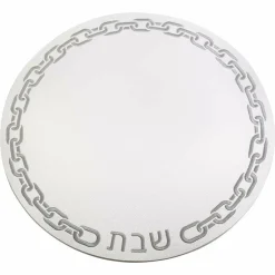 Leatherette Chain Design Chargers with Shabbos Text Set of 4