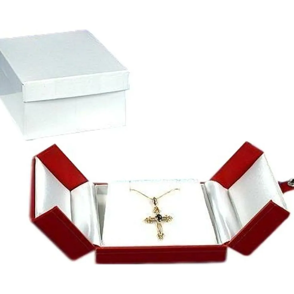 12 Leather Pendant Earring Boxes Red Snap Lid Display