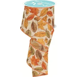 2.5" Leaves and Acorns Ribbon: Tobacco (10 Yards)