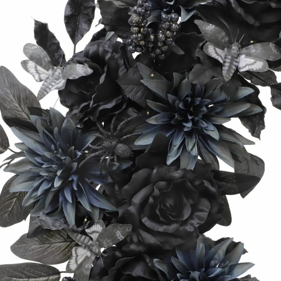 26" LED Black & Dusty Navy Dahlia, Rose & Moth Moon Wreath by Ashland®