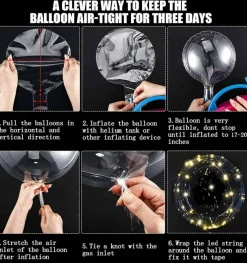 LED Bobo Balloons 10 Pack, 20 Inch Clear Light Up Bubble Balloons with String Lights – Helium Glow Balloons for Wedding, Birthday, Halloween, Christmas & Party Decorations