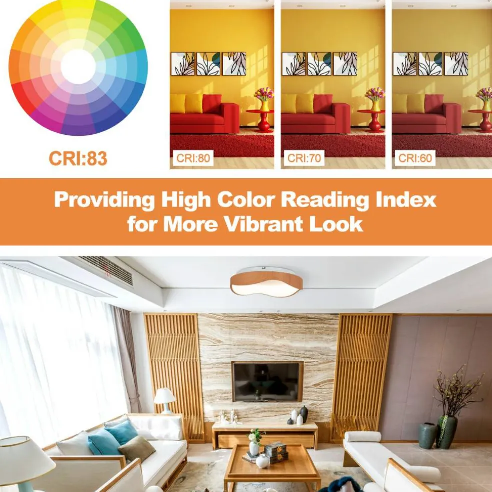 LED Ceiling Light 24W Wood Pattern with Metal Frame for Home Office Hallway