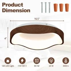 LED Ceiling Light 24W Wood Pattern with Metal Frame for Home Office Hallway