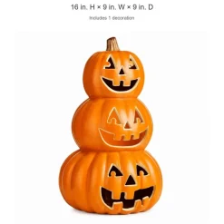 16" LED Light-Up Pumpkin Stack – Blow Mold Halloween Tabletop Decoration