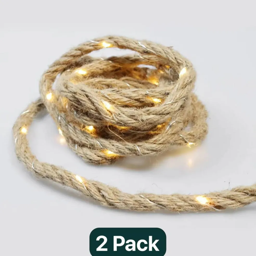 30 LED Warm White Rope String Lights Battery Operated 8.2ft