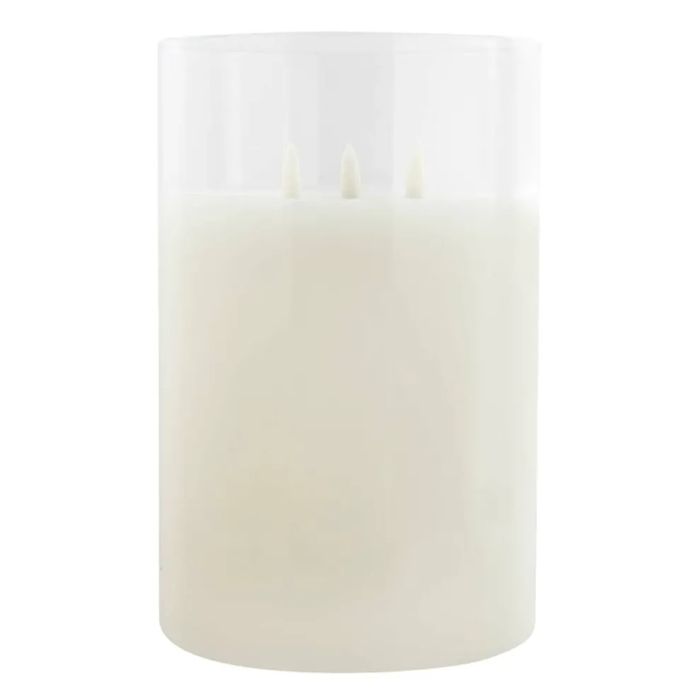 9" LED 3-Wick Flickering Glass & Wax Candle by Ashland®