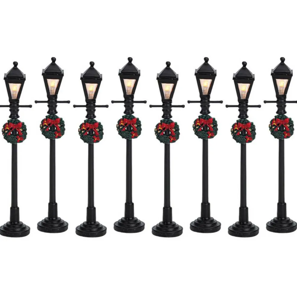 Lemax Gas Lantern Street Lamp Lighted Accessory Set of 8 #64500