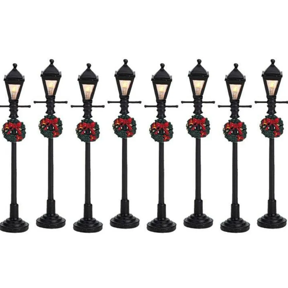 Lemax Gas Lantern Street Lamp Lighted Accessory Set of 8 #64500