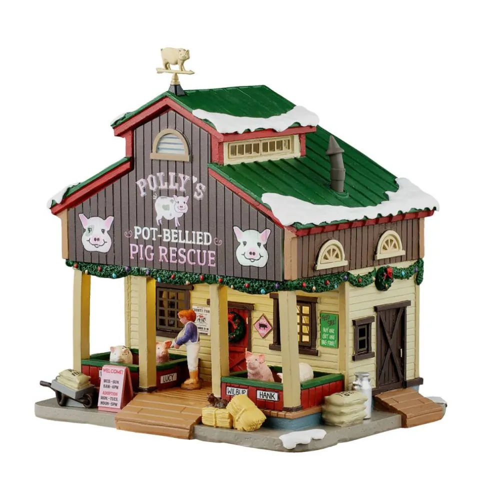 Lemax Polly's Pot-Bellied Pig Rescue Lighted Building Battery-Operated #55323