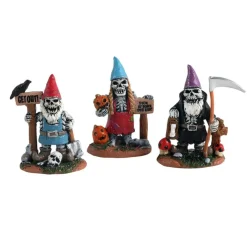 Lemax Skeleton Garden Gnomes Spooky Town Village Accessory Set of 3 #14832