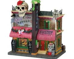 Lemax The Skull and Rose Tattoo Studio Lighted Building Battery Operated #15751