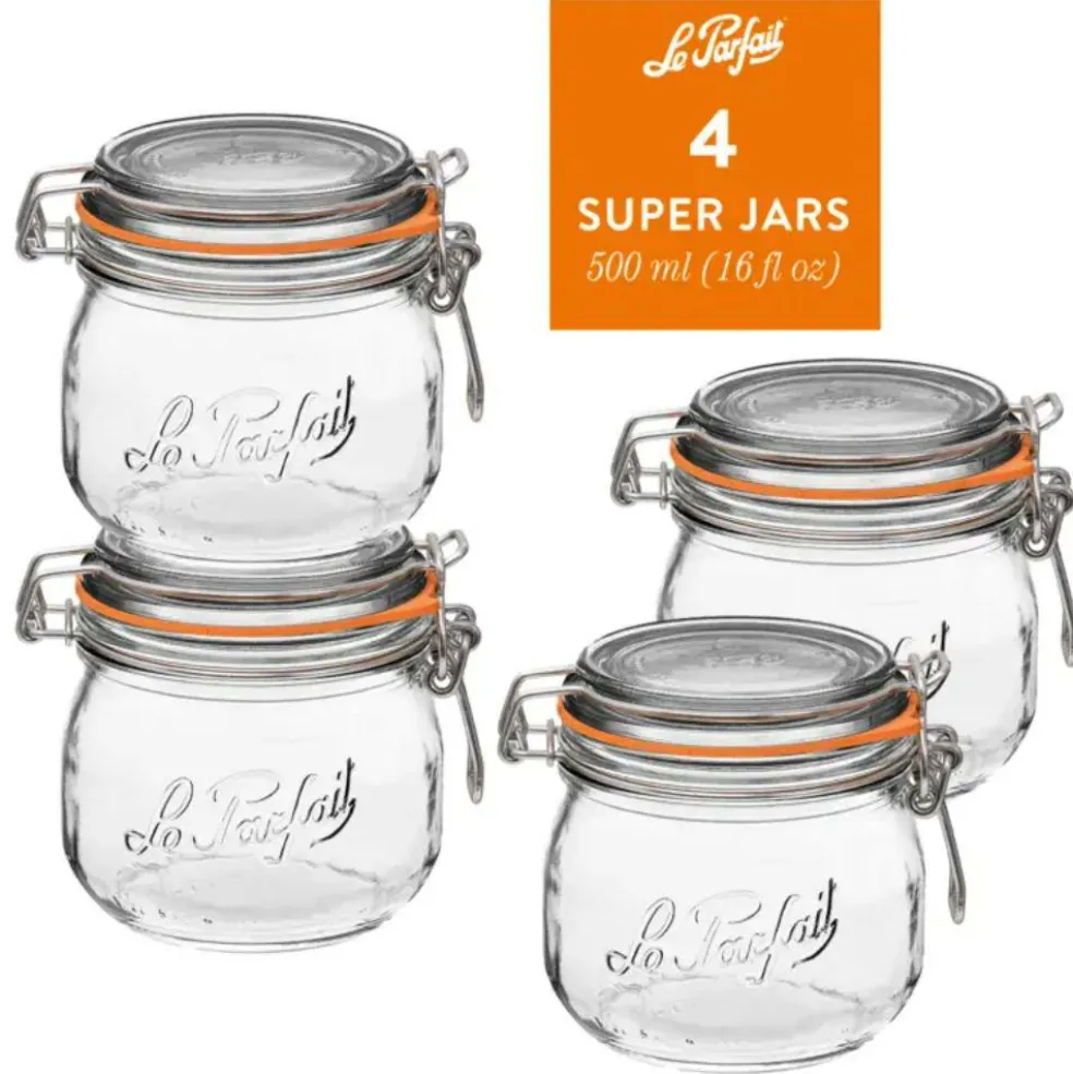 Le Parfait - Clear - Glass Versatile Preserving Jars for Storage and Canning - 4 Piece