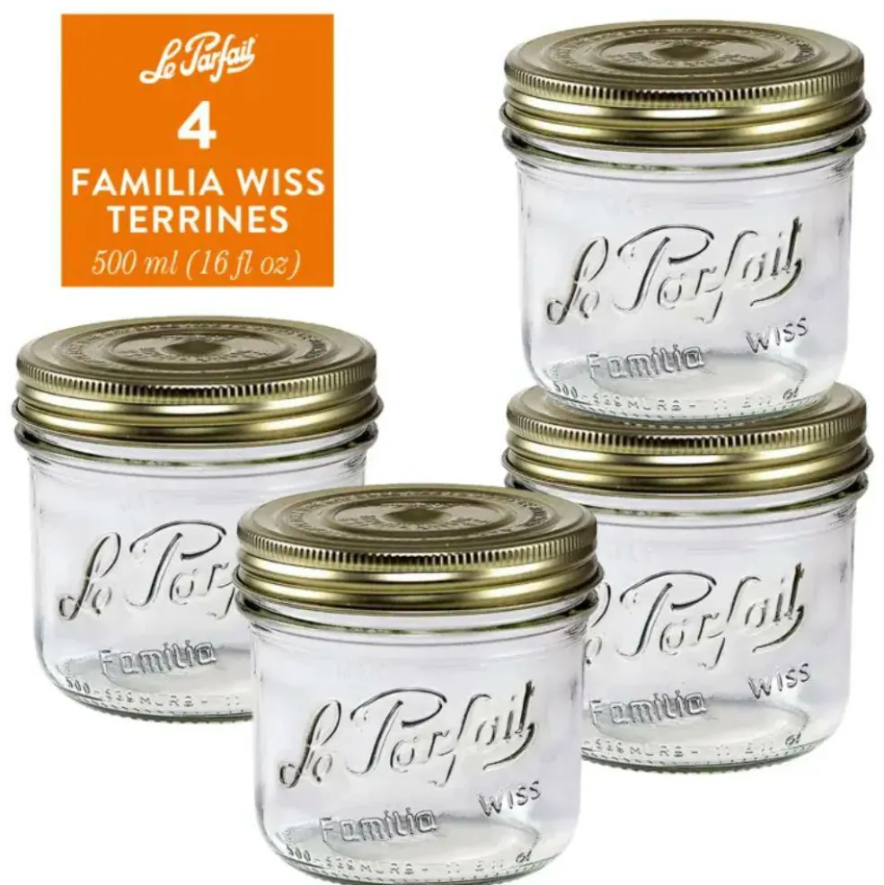 Le Parfait - Clear - Versatile Glass Preserving Jars for Home Canning and Storage - 4 Piece