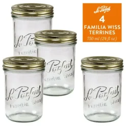 Le Parfait - Clear - Versatile Glass Preserving Jars for Home Canning and Storage - 4 Piece