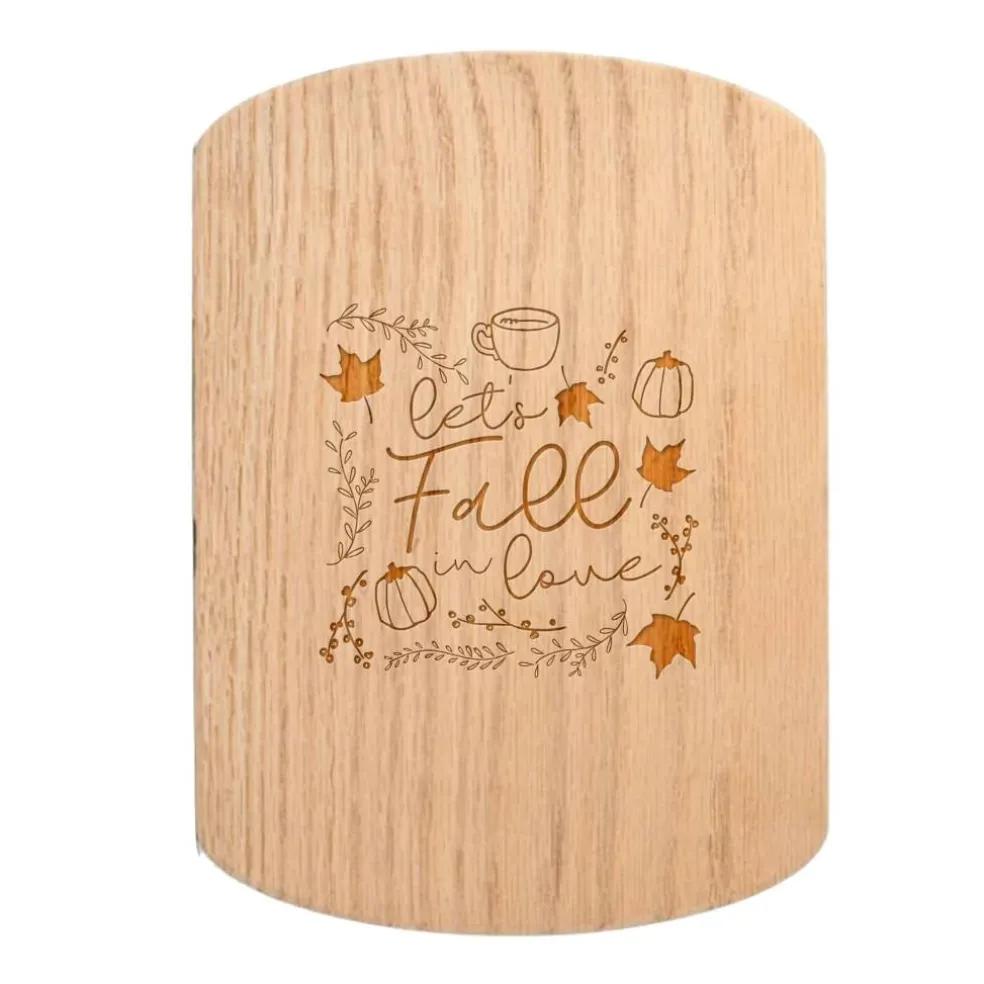 Let's Fall in Love 11" x 8" Redwood Oval Cutting Board