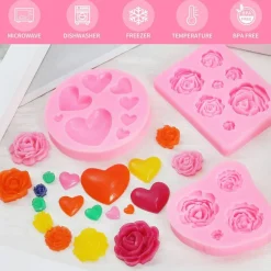 Letter Silicone Mold Alphabet Number Molds Rose Heart Shape Cake Mould for Gummy Baking Candy Making Chocolate Molds Sugar for DIY Crafts Candy Desserts Cupcake Decoration