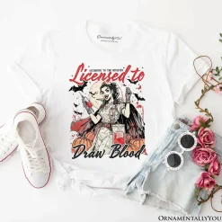 Licensed to Draw Blood Halloween Nurse T-Shirt, Groovy Tee for Spooky Season