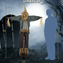 Life-Size 7ft Halloween Scarecrow Decoration with Sound-Activated Moving Hat and Glowing Eyes