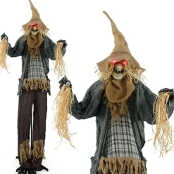 Life-Size 7ft Halloween Scarecrow Decoration with Sound-Activated Moving Hat and Glowing Eyes