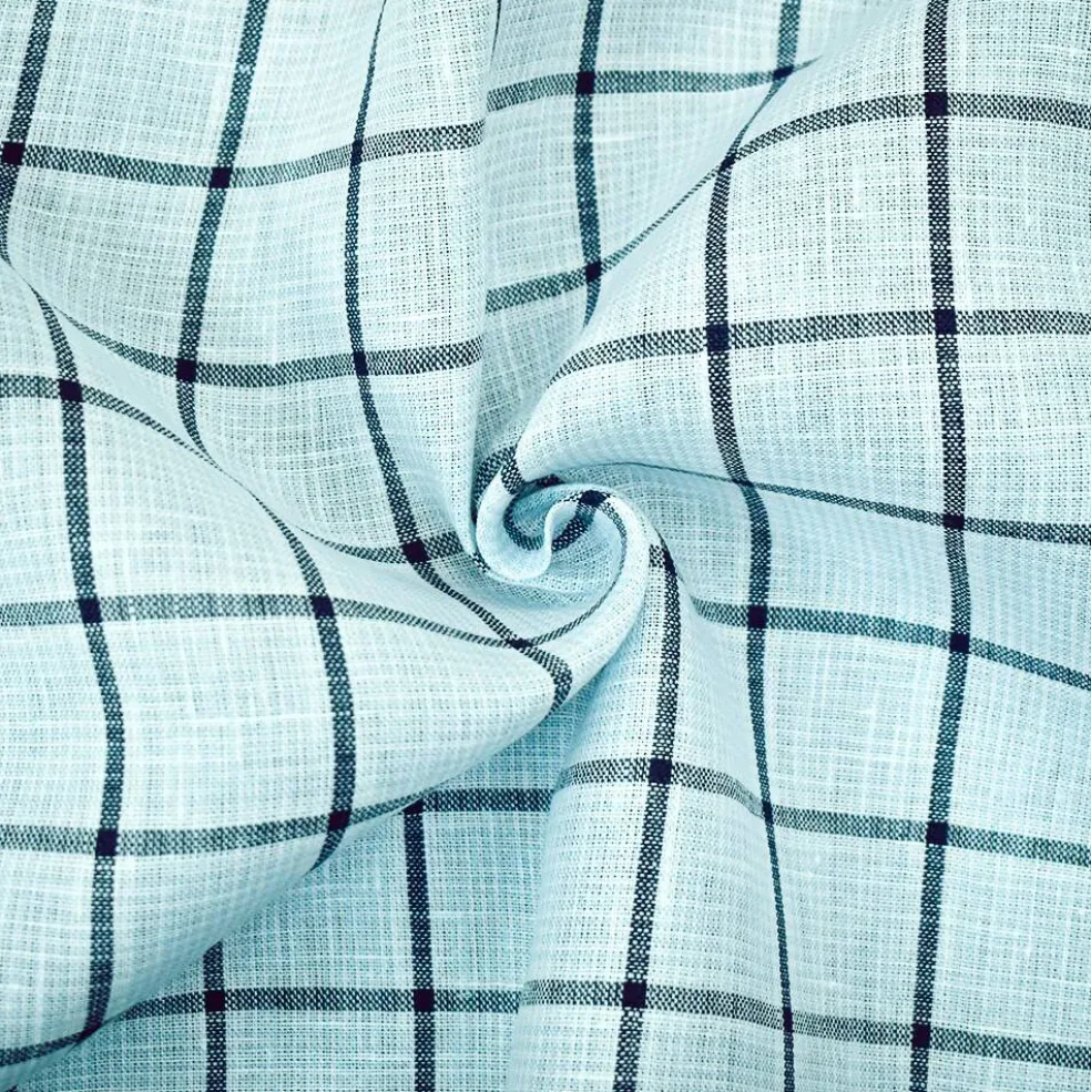 Light Blue-Blue-White Spence Bryson Check Grid Irish Linen Woven Fabric By the Yard