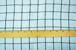 Light Blue-Blue-White Spence Bryson Check Grid Irish Linen Woven Fabric By the Yard