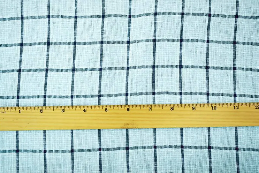 Light Blue-Blue-White Spence Bryson Check Grid Irish Linen Woven Fabric By the Yard