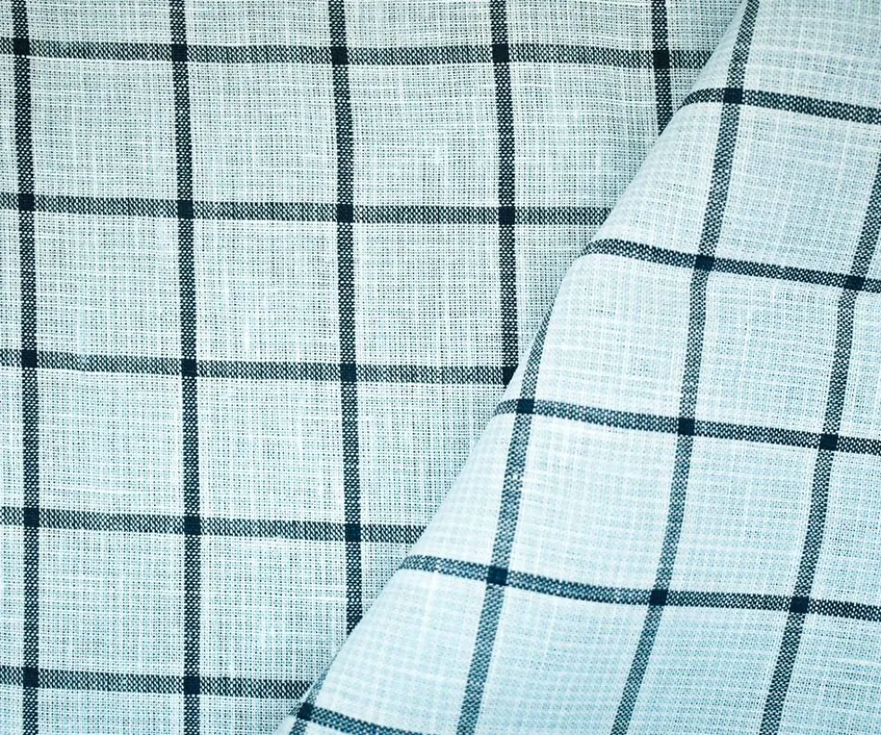 Light Blue-Blue-White Spence Bryson Check Grid Irish Linen Woven Fabric By the Yard