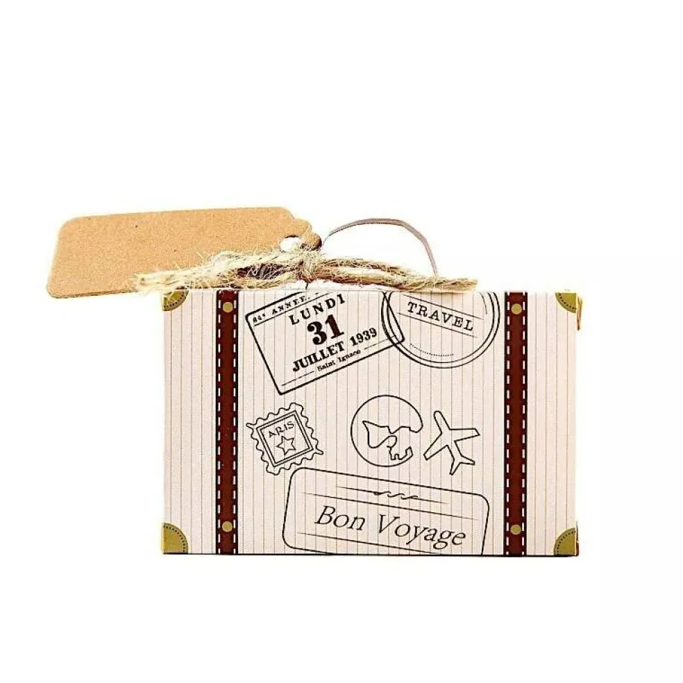 24 Light Brown Mini Suitcase Design Favor Boxes with Tags Party Events Supplies