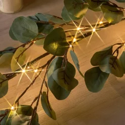 Lighted Eucalyptus Garland Battery Operated with Timer 6FT 96 LED Artificial Greenery Twig Vine Lights for Room Stairs Mantle Wedding Holiday Decoration Indoor Outdoor