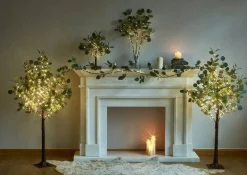 Lighted Eucalyptus Garland Battery Operated with Timer 6FT 96 LED Artificial Greenery Twig Vine Lights for Room Stairs Mantle Wedding Holiday Decoration Indoor Outdoor