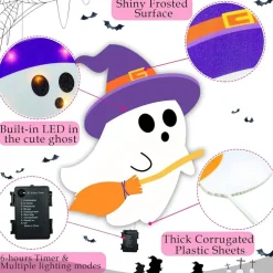 Lighted Halloween Ghost Yard Signs, 4 Pack Cute Ghost Decorations with LED Lights, BOO Witch Hat Pumpkin & Cauldron Stakes, Outdoor Halloween Lawn Decor for Garden Yard Porch Party
