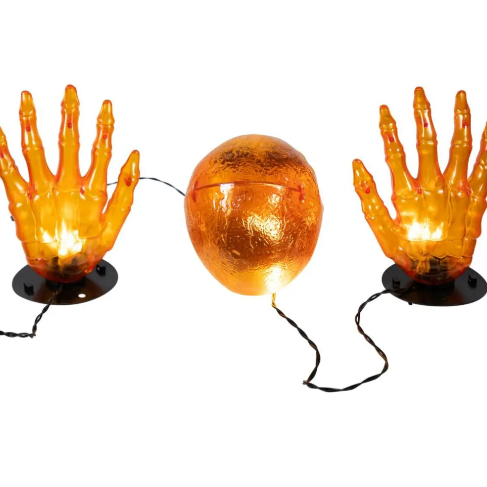 8.5" Lighted Orange Skull & Hands Outdoor Halloween Decoration