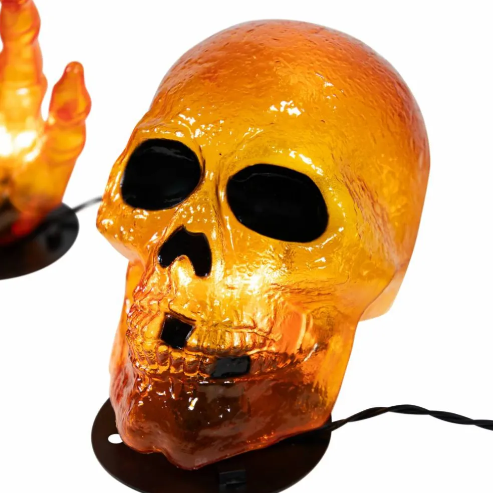 8.5" Lighted Orange Skull & Hands Outdoor Halloween Decoration