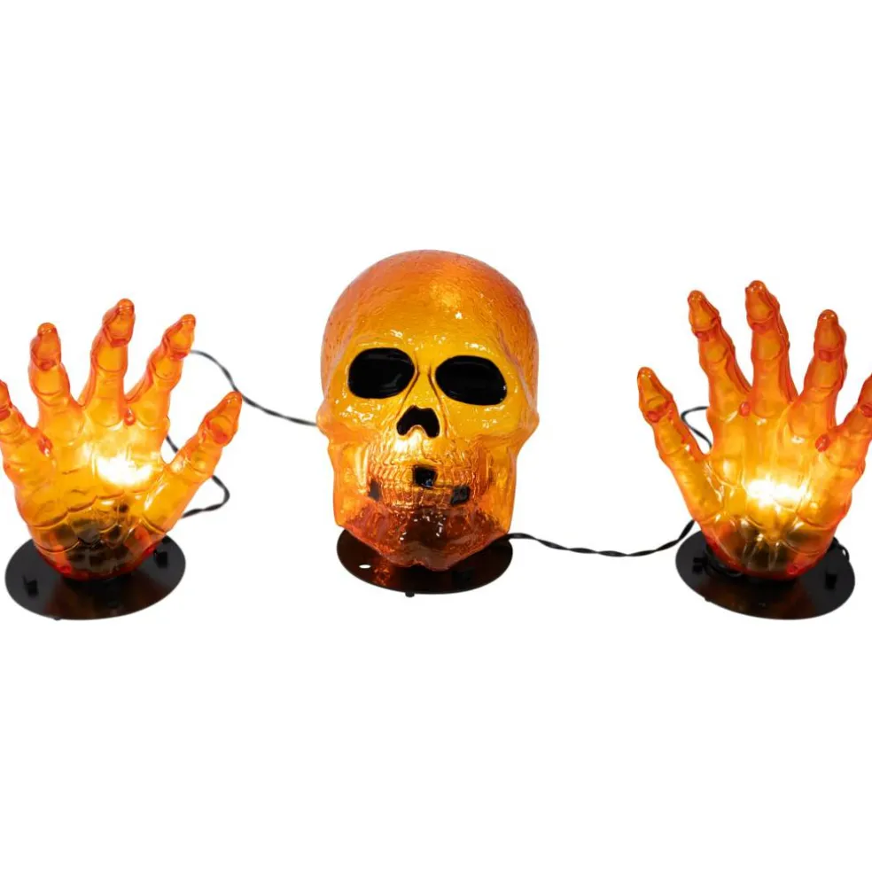 8.5" Lighted Orange Skull & Hands Outdoor Halloween Decoration