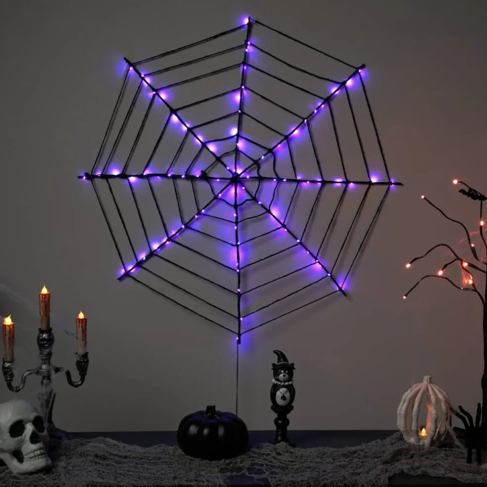 16" Lighted Purple LED Spiderweb Halloween Decoration
