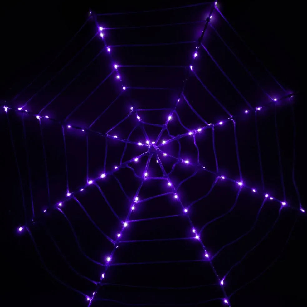 16" Lighted Purple LED Spiderweb Halloween Decoration