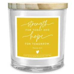 Lighthouse Christian Products Strength For Today - Psalm 23:6 - White/Yellow 4.5 Inch Glass/Soy Wax Jar Candle