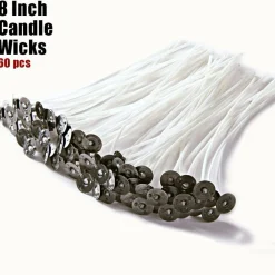 Light 8 inch Candle Wick with Candle Wick Stickers and Candle Wick Centering Device,60 pcs for Candle Making