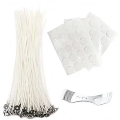 Light 8 inch Candle Wick with Candle Wick Stickers and Candle Wick Centering Device,60 pcs for Candle Making