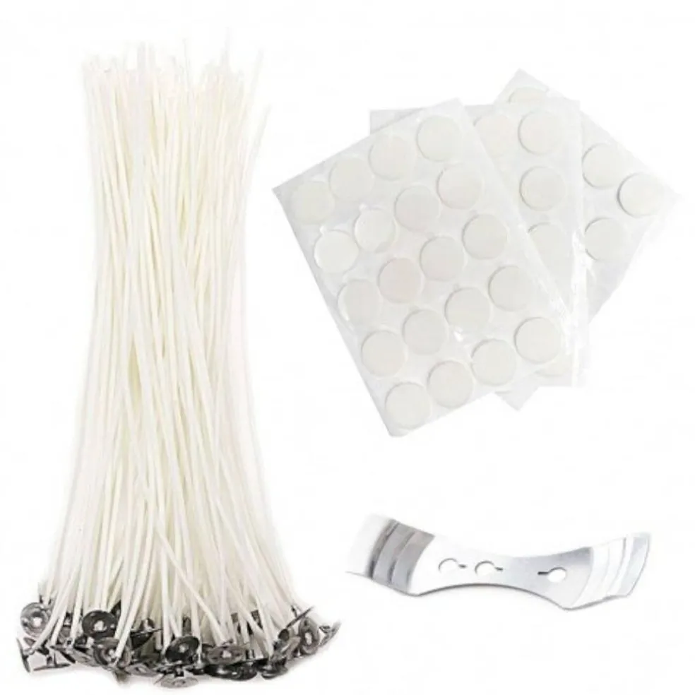 Light 8 inch Candle Wick with Candle Wick Stickers and Candle Wick Centering Device,60 pcs for Candle Making