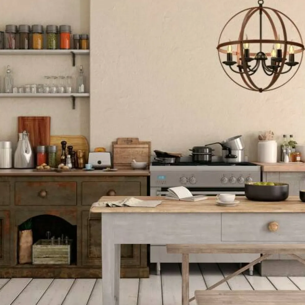 6-Light Orb Chandelier Rustic Vintage Ceiling Lamp