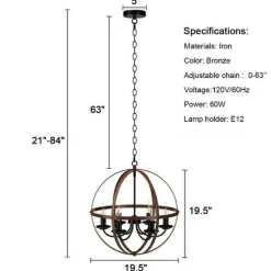 6-Light Orb Chandelier Rustic Vintage Ceiling Lamp