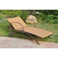 Light Pecan Resin Wicker Outdoor Chaise Lounge Chair with Steel Frame and Adjustable Position