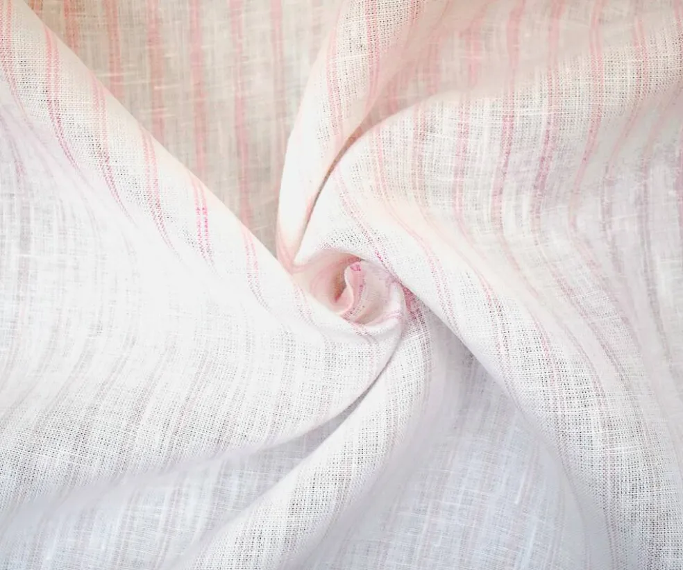 Light Pink-White Spence Bryson Stripe Irish Linen Slub Woven Fabric By the Yard