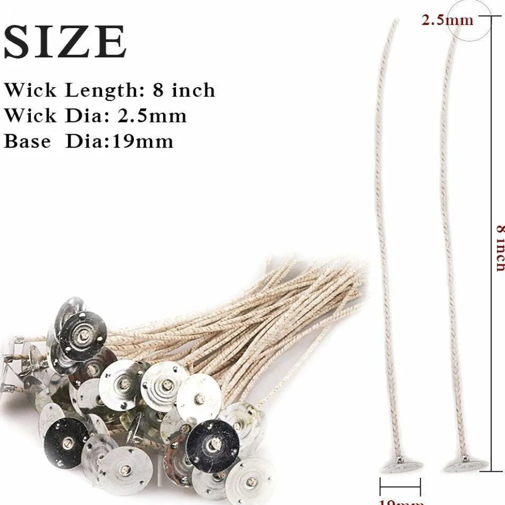 Light Soy Wax Candle Wicks,Cotton and Paper Interwoven core,8" 100 pcs