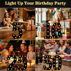 Light Up Black Alphabet Marquee Number Sign LED Marquee Number Lights Sign for Night Light Home Bar Christmas Lamp Birthday Party Wedding Decoration 8