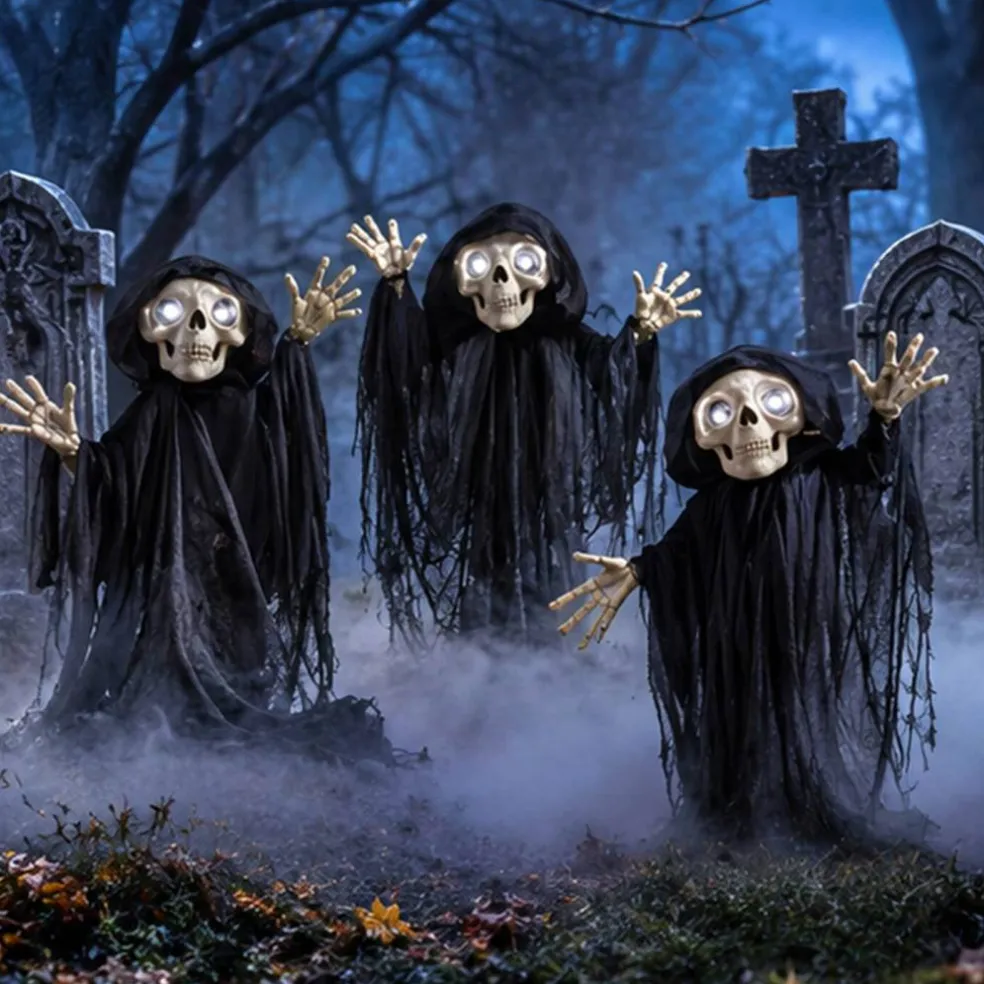 23 1/2" Light-Up Eyes Yard Stake Grinning Reapers Set Halloween